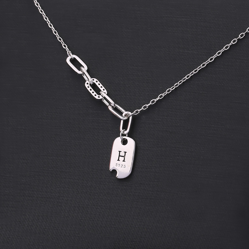 s925纯银h字母方牌拼接链条气质