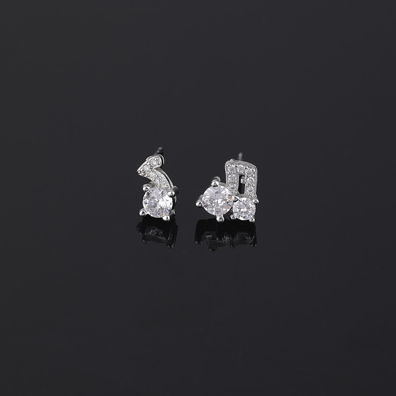 s925纯银不对称音符耳钉创意耳环