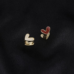 s925纯银红色爱心双面耳扣女轻奢气质百搭精致耳环小众设计感耳饰