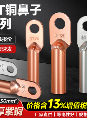 铜鼻子铜接头DT10/16/25/35/50/70-500平方接线端子堵油线耳鼻子