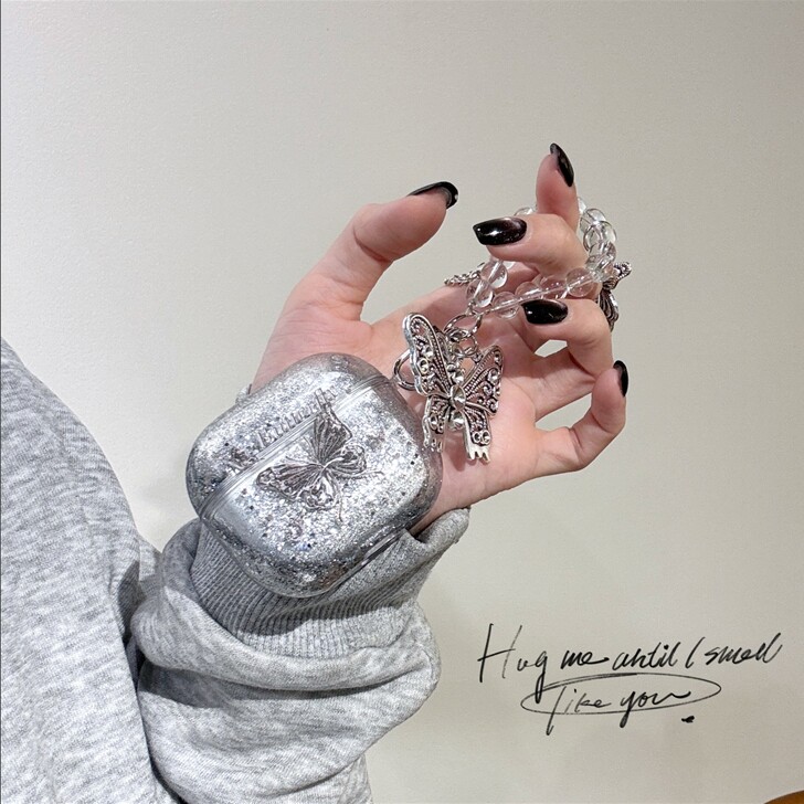 高级流沙银AirPods耳机壳蝴蝶