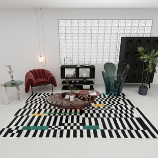 子凡 现代北欧风加厚客厅地毯黑白原色茶几隔音绒毛毯卧室高级感