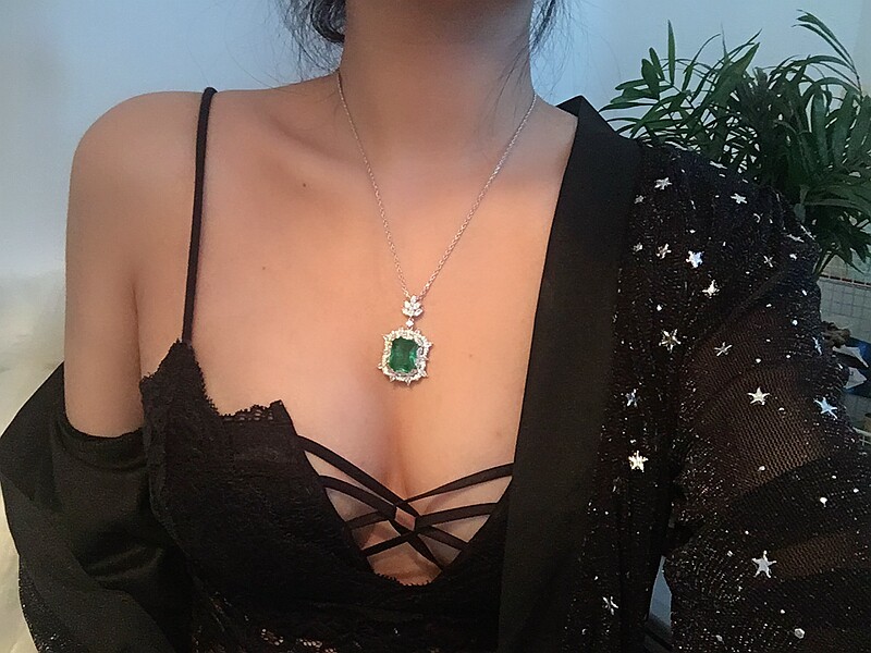 欧美925纯银进口仿真哥伦比亚祖母绿项链女奢华晚宴会 情人节礼物