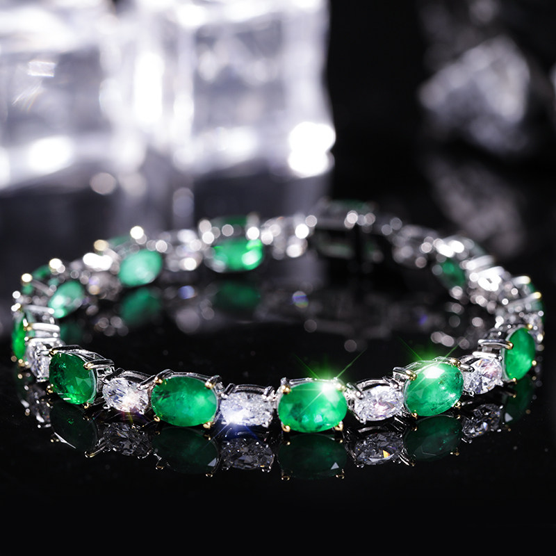 高级感仿真莫桑钻925纯银蛋形切割祖母绿钻石手链女轻奢 气质名媛