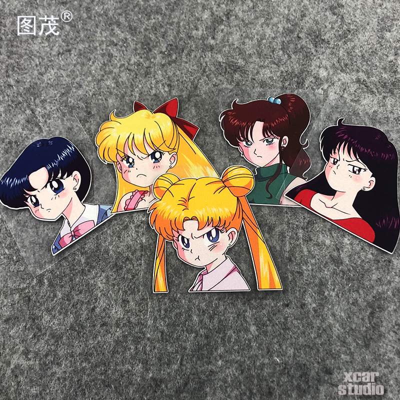 美少女组合版生气嘟嘴头像贴汽车贴电脑箱包贴花反光防水