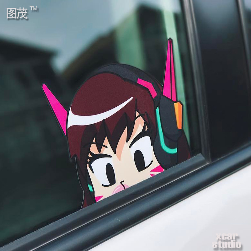 守望先锋游戏可爱人物小美dva兔子偷窥车窗电动车箱包贴纸