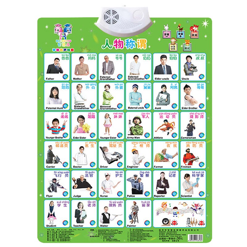 称呼拼音有声挂图婴幼儿全套有声玩具挂图/认知卡