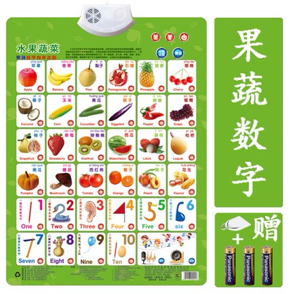 0-3-6岁宝宝早教认识有声挂图 动物水果蔬菜书识字图片挂图有声音