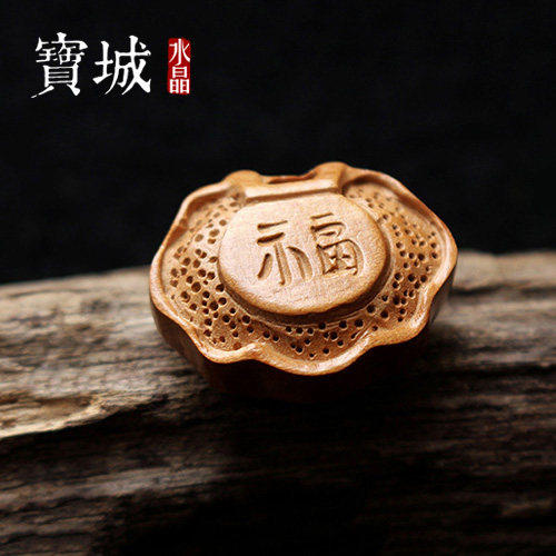 野生桃木 雕刻长命百岁福锁挂件diy红绳编织手链项链饰品配件材料