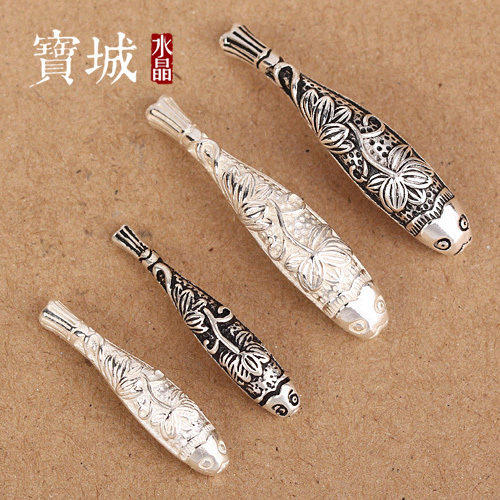 s925纯银素银银鱼戏莲花弯管 泰银配件diy水晶手链银饰品配饰材料