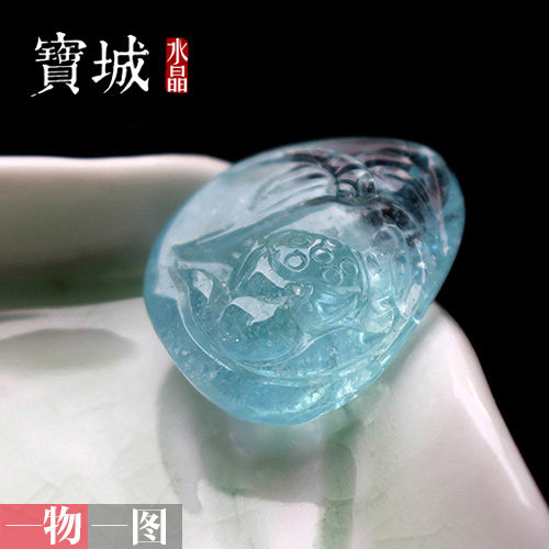 一物一图雕刻水晶饰品配件海蓝宝
