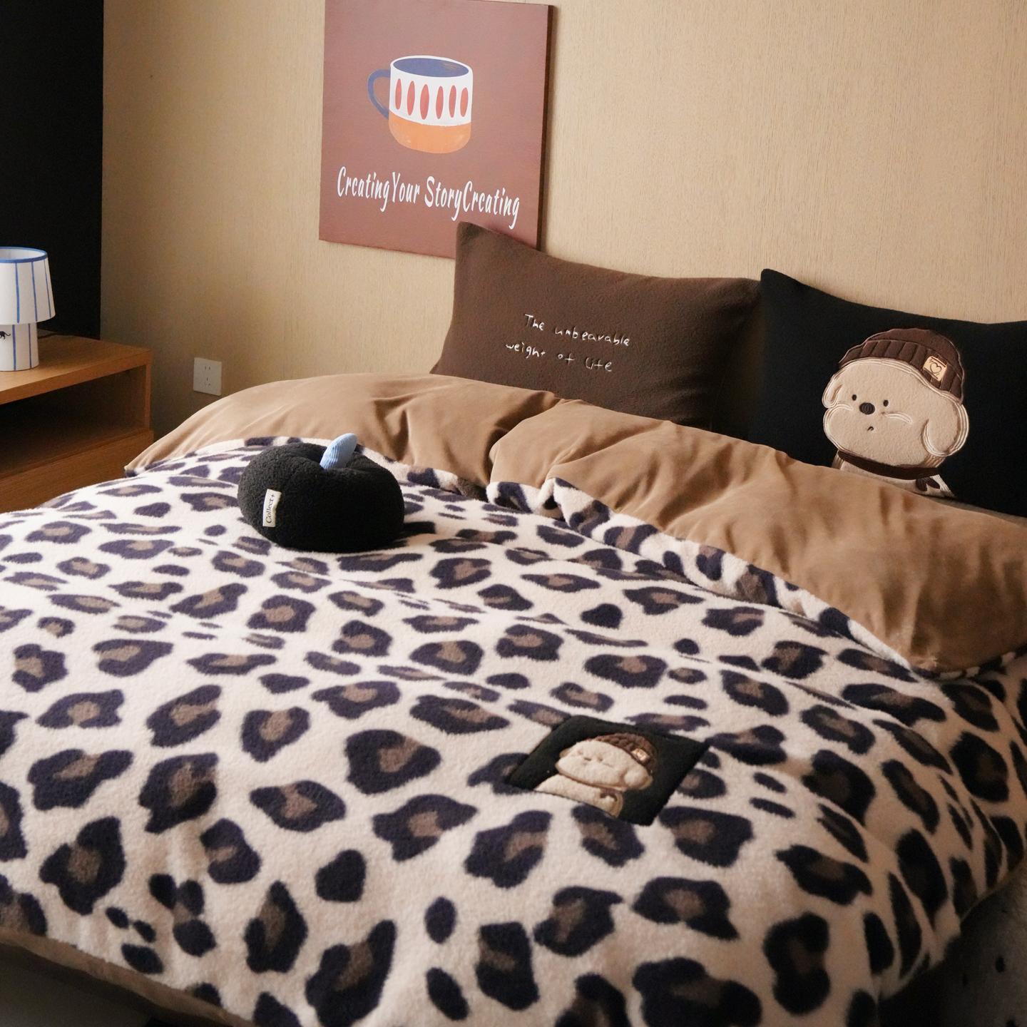 豹纹狗保暖仿羊绒四件套