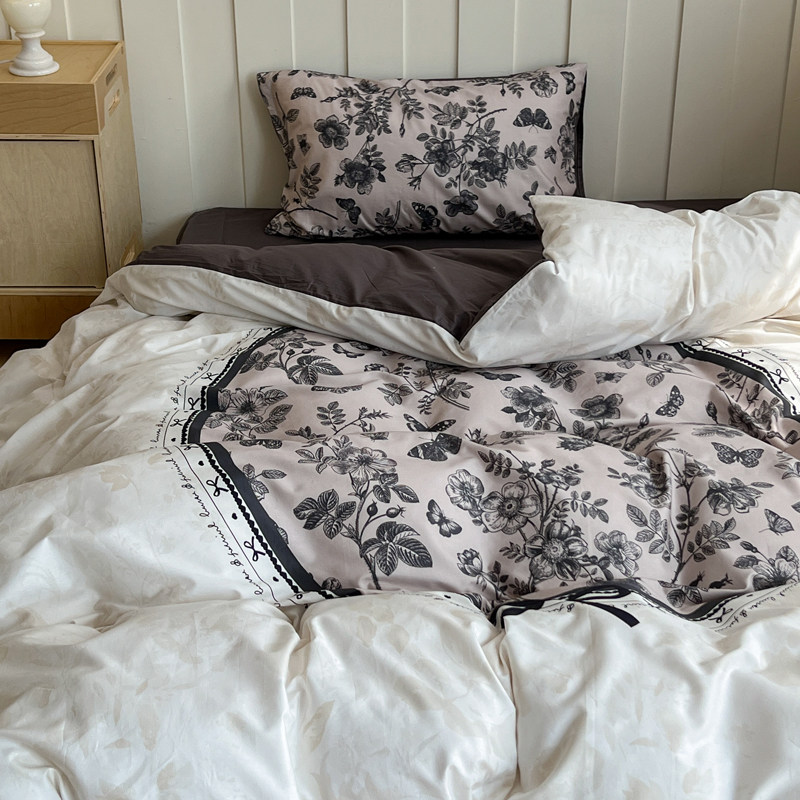 晚安猫原创设计师亲肤全棉大版卡通碎花四件套纯棉宿舍三件套床品