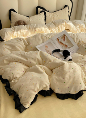 晚安猫少女心双层纱花边款四件套学生宿舍被套床单三件套床品