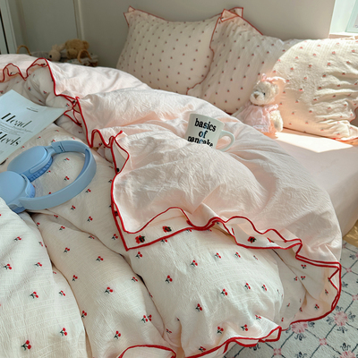 水洗棉密拷花边剪花四件套