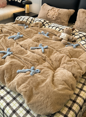 晚安猫少女蝴蝶结加厚保暖牛奶绒四件套被套宿舍三件套床单床品