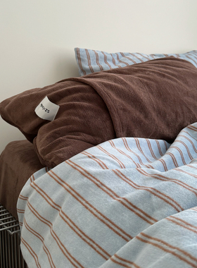 晚安猫简约条纹ins牛奶绒四件套赫尔曼被套宿舍三件套床单床品