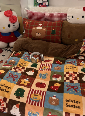 晚安猫新年限定极繁拼布牛奶绒四件套秋冬卡通被套床单三件套床品