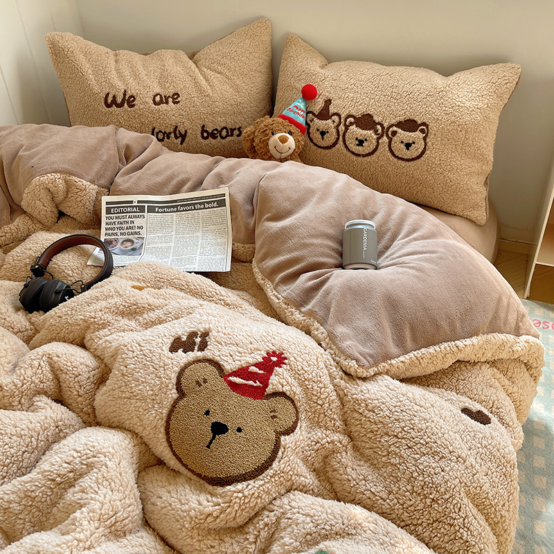 ins韩风羊羔绒毛巾绣四件套