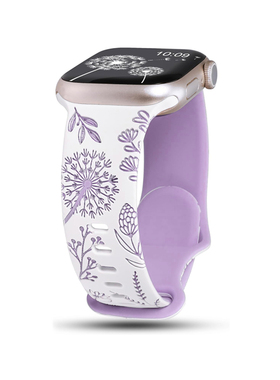 适用苹果iWatch9se蒲公英雕刻硅胶手表带女applewatch876运动表带