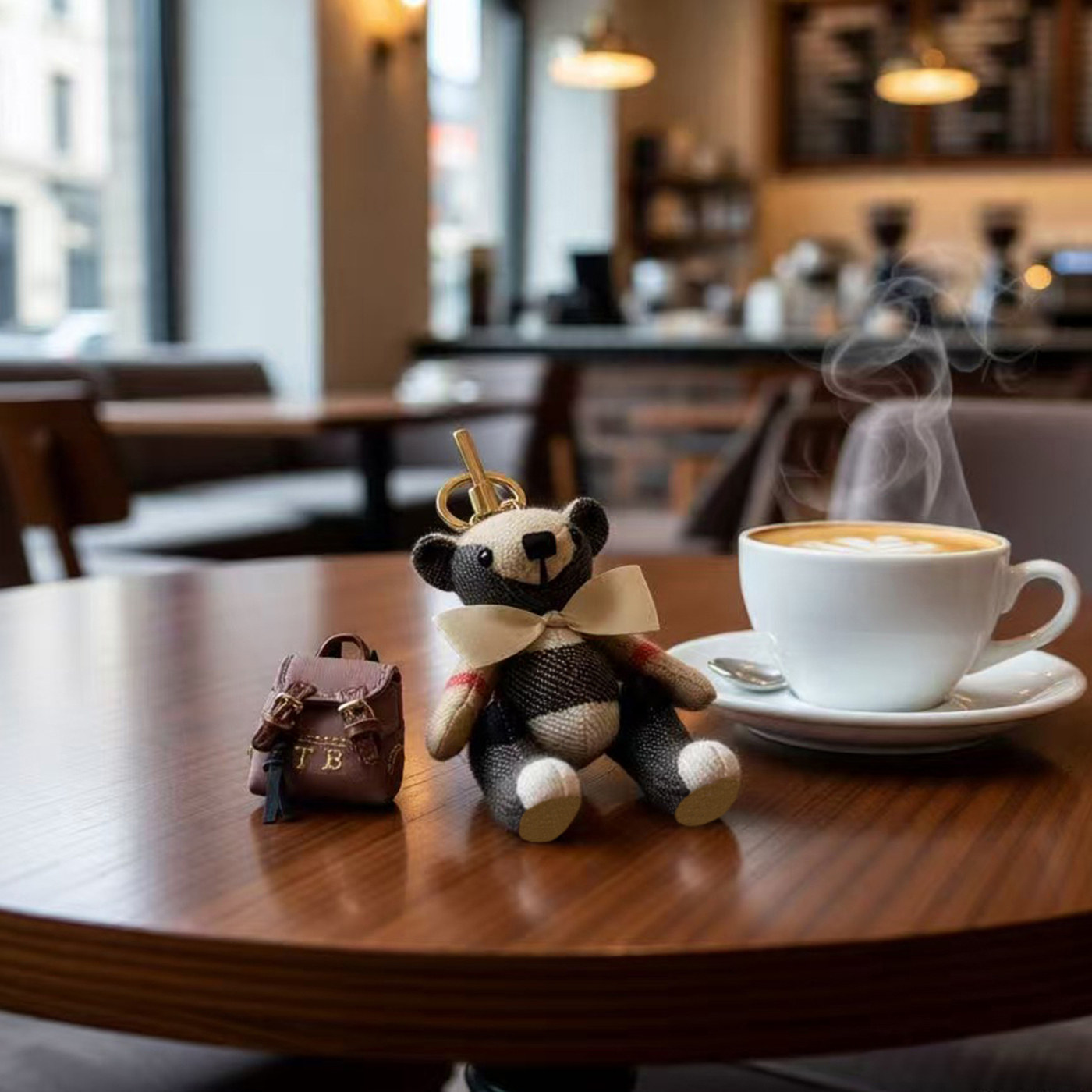 小熊钥匙扣女经典格纹蝴蝶结背包泰迪熊包包挂饰情侣款车钥匙挂件