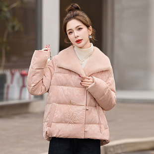 意尔康现货羽绒服2024冬新款新中式国风盘扣长袖翻领白鸭绒外套