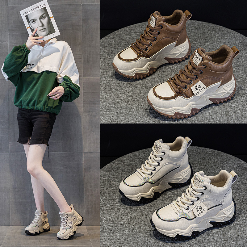 9921真皮高帮鞋2025新款爆款百搭春秋季厚底运动休闲黑复古鞋