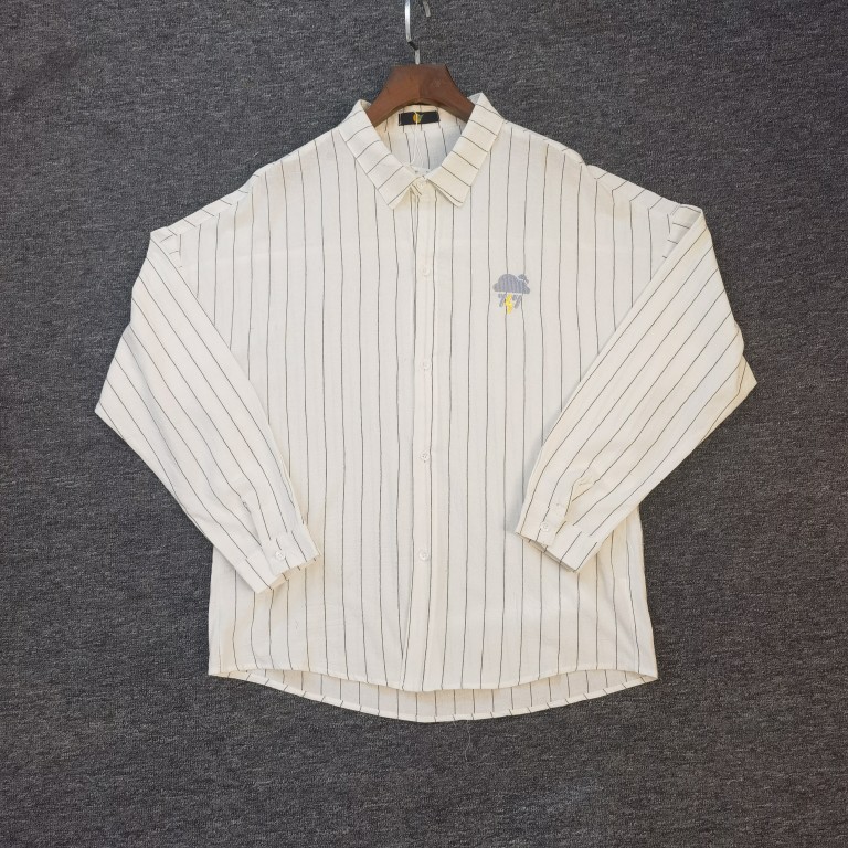 全棉纯棉坚条纹宽松版落肩长袖衬衫男休闲大码衬衫200斤加肥加大