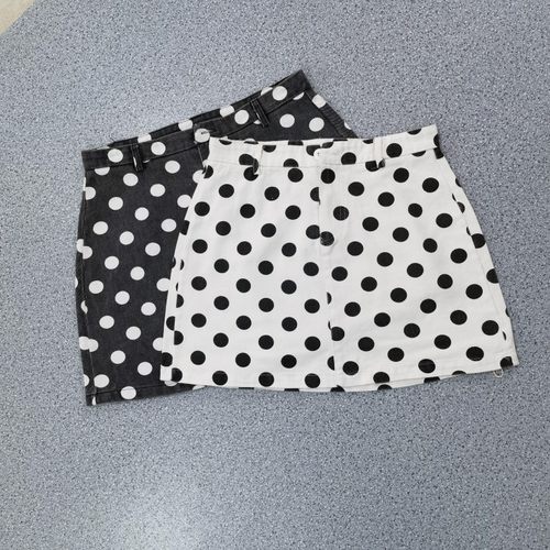 全棉牛仔 短裙半身裙波点圆点印花青春减龄a字短裙一步裙高腰显瘦