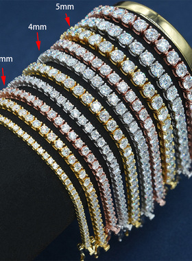 2mm925银镶D色VVS莫桑钻手链