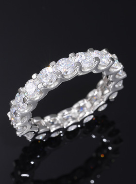 S925莫桑石4MM嘻哈女戒可刻字