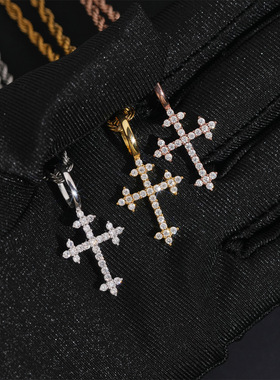 欧美小众925银D色莫桑钻十字吊坠