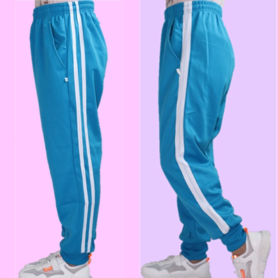 天蓝色束脚显瘦两道杠校服裤子