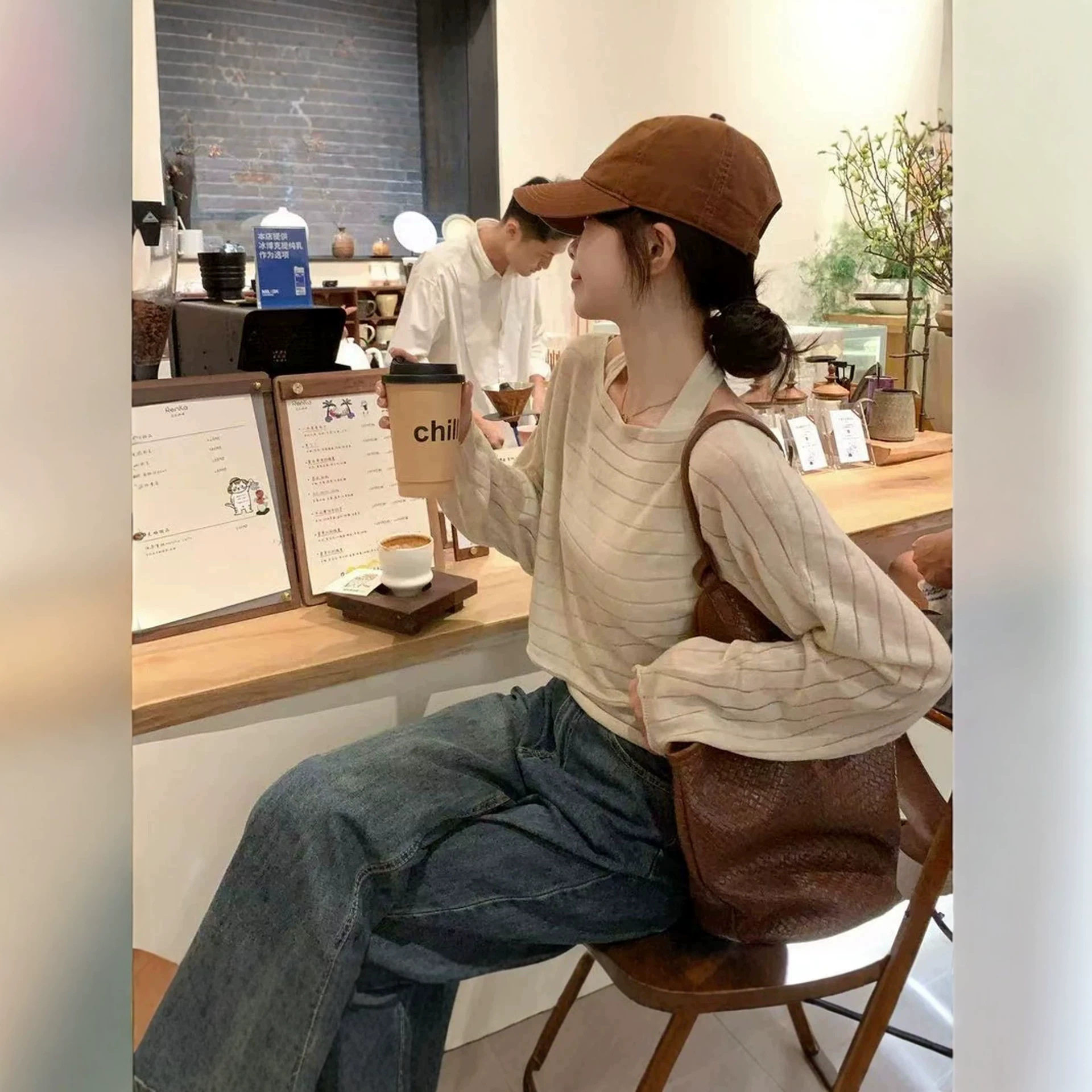 韩系设计感条纹撞色挂脖针织上衣女2026秋季新款罩衫加背心二件套图片