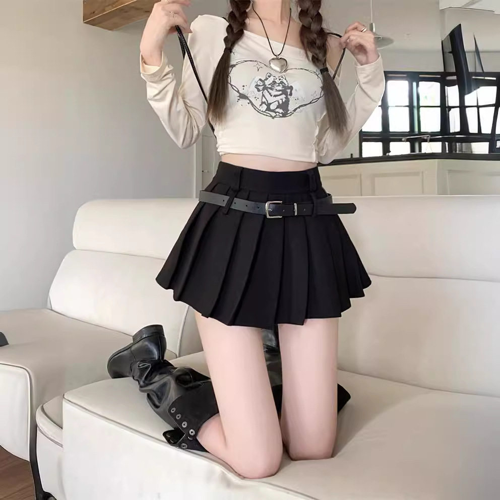 小个子黑色性感半身裙女夏季大码胖mm显瘦百褶裙辣妹A字超短裙裤