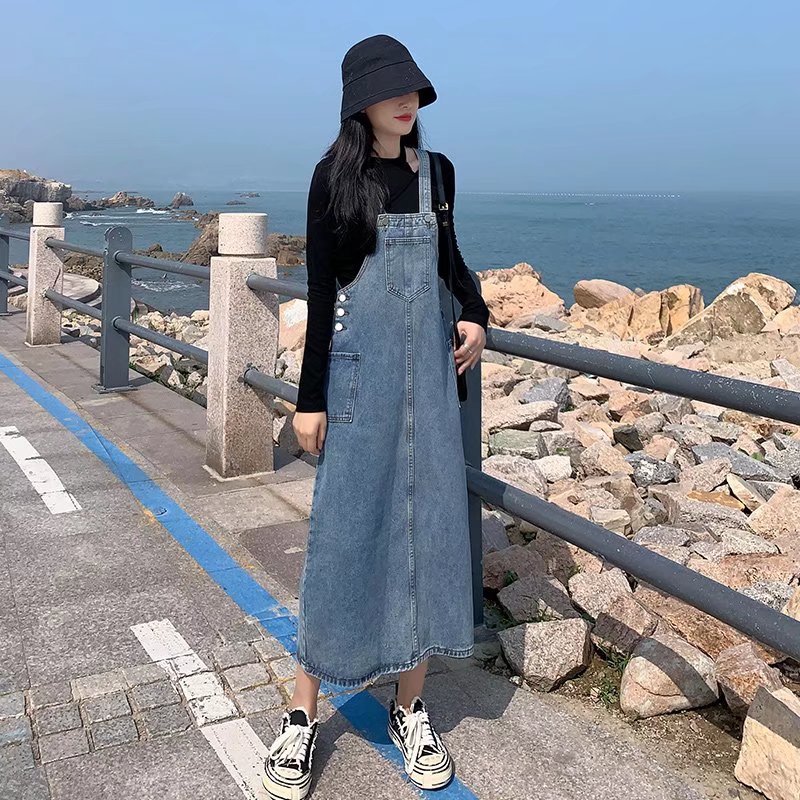 港风复古牛仔背带裙女生夏季2024年新款高腰显瘦休闲百搭连衣裙潮
