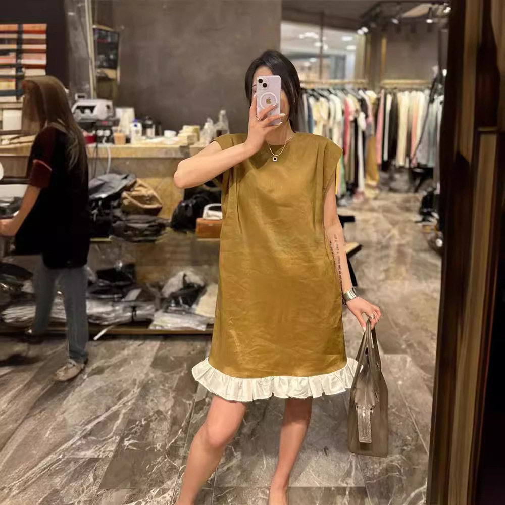 法式高定气质女神范轻熟风遮肚子减龄显瘦荷叶边黄色连衣裙子女夏