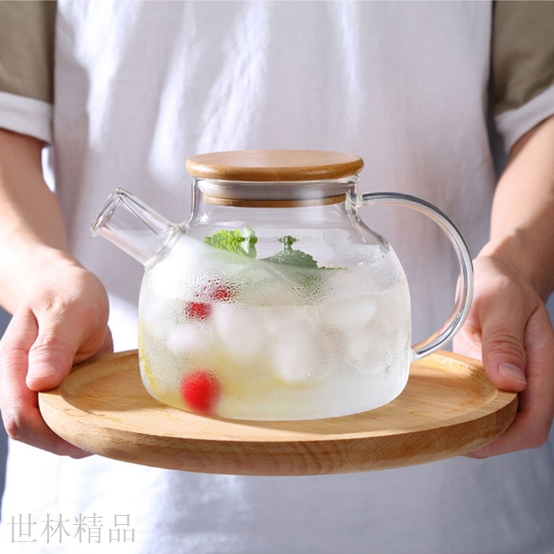 明尚德玻璃茶壶烧水壶玻璃壶日式透明围炉煮茶壶带木盖花茶壶