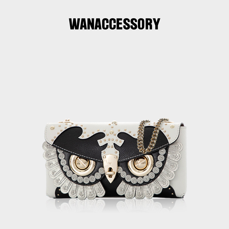 WANACCESSORY万蔻猫头鹰换脸黑白铆钉信封包 ALIAS系列 原创设计