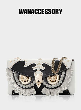 WANACCESSORY万蔻猫头鹰换脸黑白铆钉信封包 ALIAS系列 原创设计