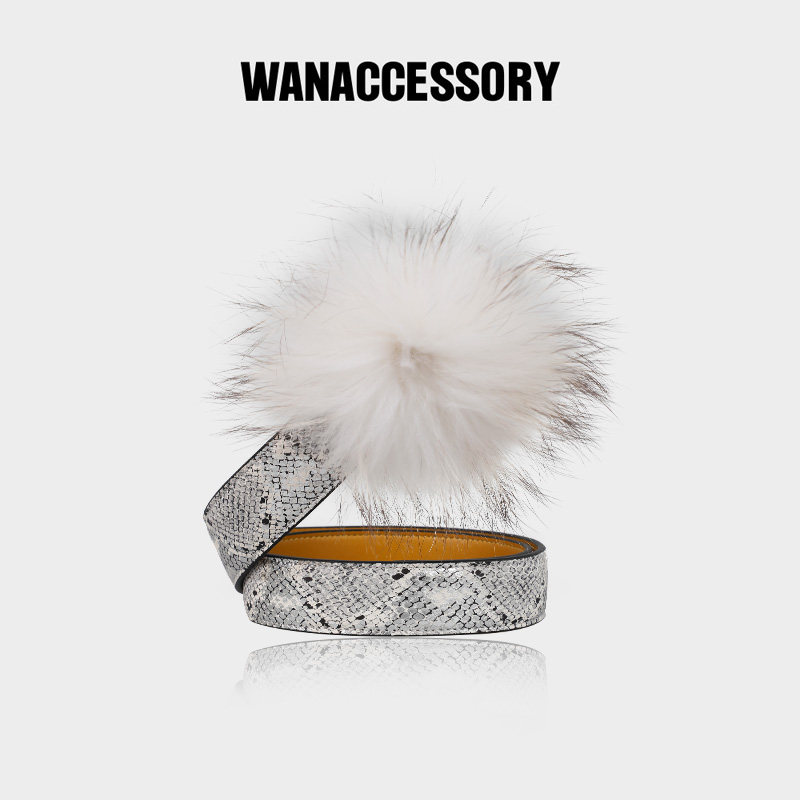 WANACCESSORY万蔻粉色貉子毛牛皮长肩带包包配件 - 实物图