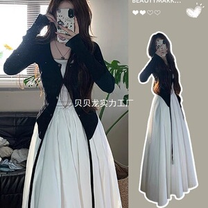 初春小个子穿搭一整套连衣裙子女2026新款设计感开衫气质吊带长裙
