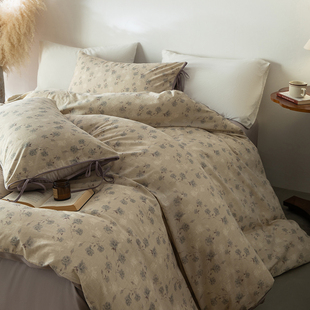 复古系带款100支纯棉四件套不起球碎花裸睡床单四季通用床上用品