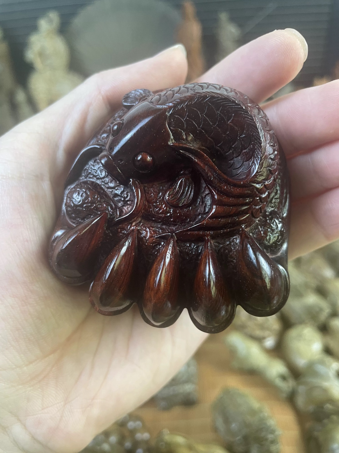 保真印度小叶紫檀鱼和熊掌手把件摆件木雕手把玩物件工艺品高端