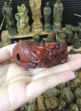 正宗印度小叶紫檀香木鱼化龙手把件男士随身把玩文玩把玩物件木雕