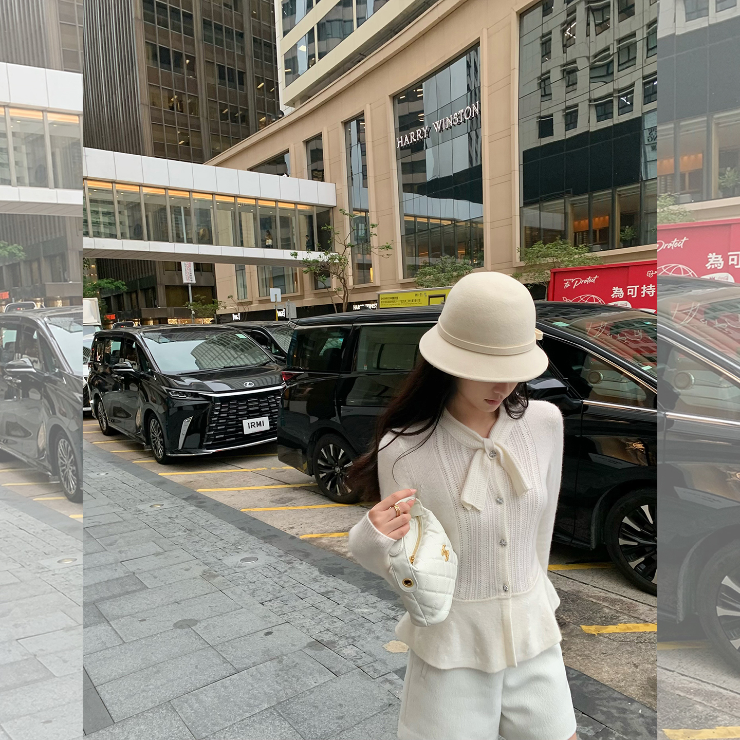 cchen陈陈-人间白茶 全羊毛蝴蝶结圆领开衫长袖镂空针织显瘦毛衣