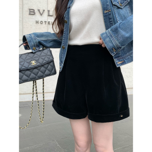 女高腰A字短裤 百搭显瘦遮胯丝绒阔腿裤 子 派对丝绒短裤 cchen陈陈