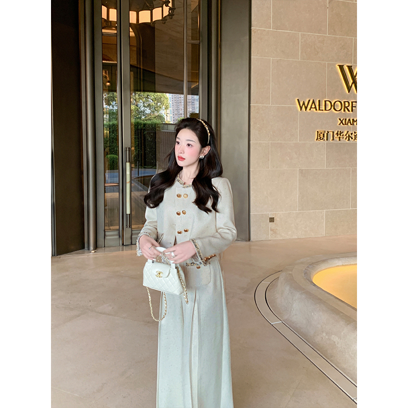 气质双排扣小香风外套&阔腿裤