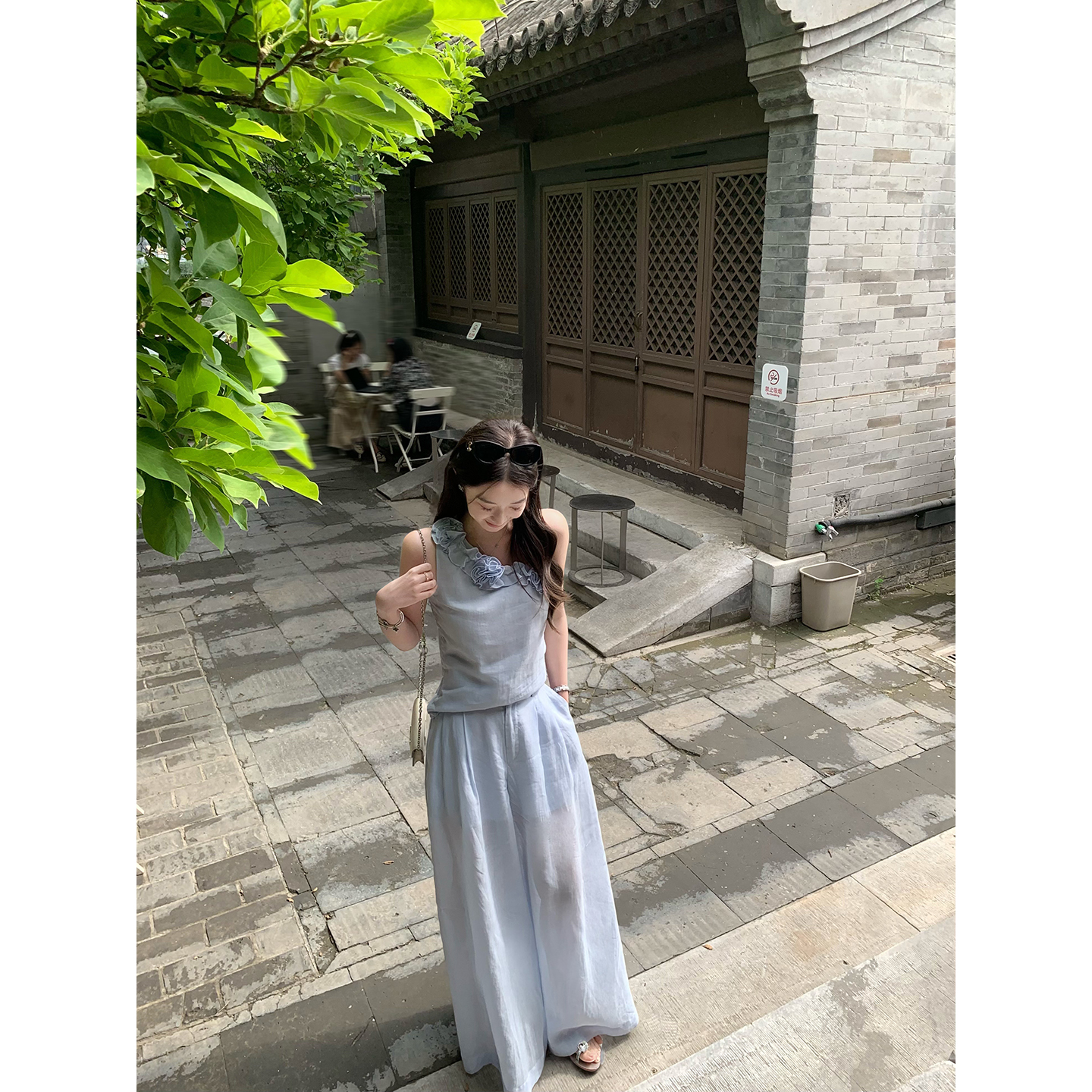 cchen陈陈 普罗旺斯晨曲-荷叶边吊带阔腿裤套装