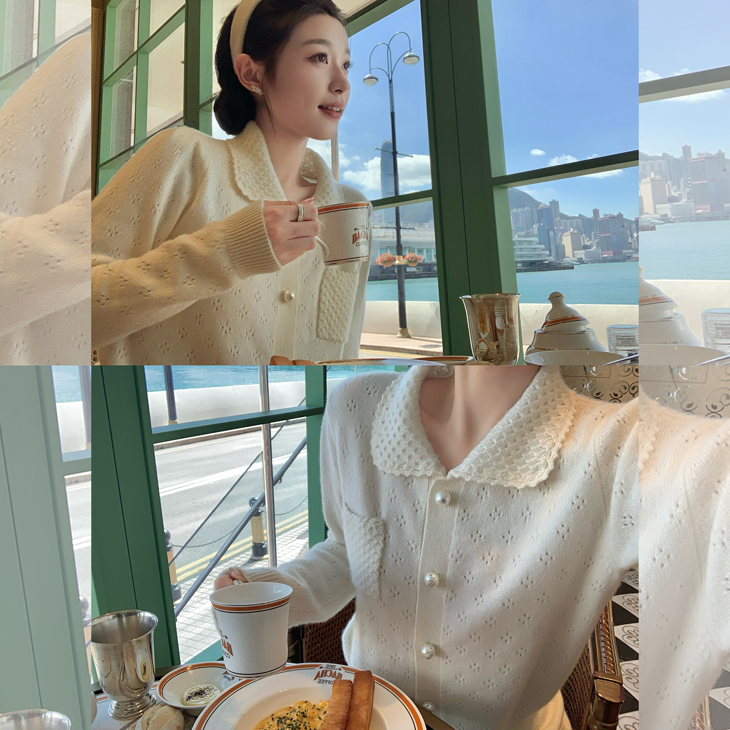 cchen陈陈-莉莉娅小姐 全羊毛针织开衫女娃娃领毛衣秋冬白色上衣